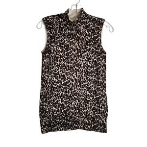 Cable & Gauge Women's Animal Print Sleeveless Turtleneck Sweater, Size S